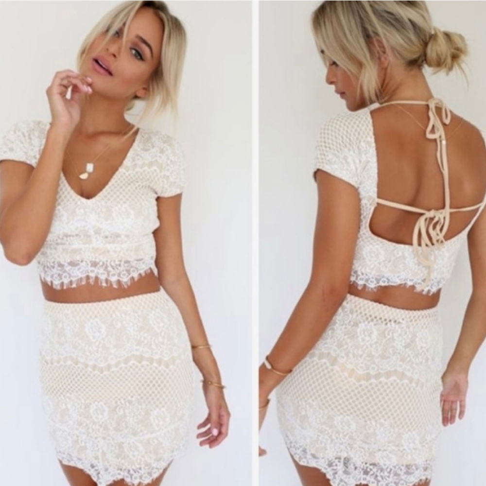 Sabo Skirt Skirt Set 2pc Delicate Lace Cream S NWT